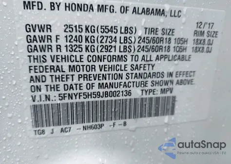 2018 Honda Pilot Ex-L from USA, damaged, VIN 5FNYF5H59JB002136